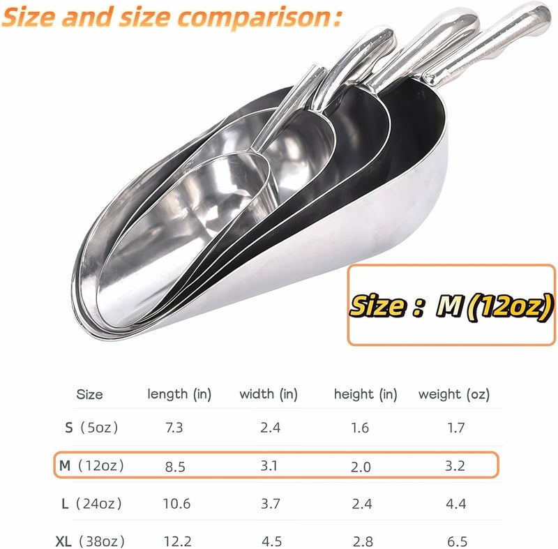 BUBBLE-FLY Ice Scoop, Heavy Duty Cast Aluminum, Ergonomic S-Curve Handle, Commercial Grade for Ice, Coffee, Popcorn, Flour, Sugar, Food-Grade & Rust-Proof Kitchen Tool (M (12oz)) - Image 4